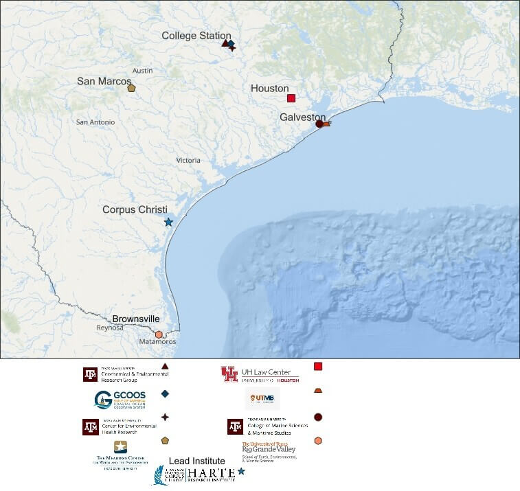 Map of the Texas OneGulf consortium of nine top state institutions